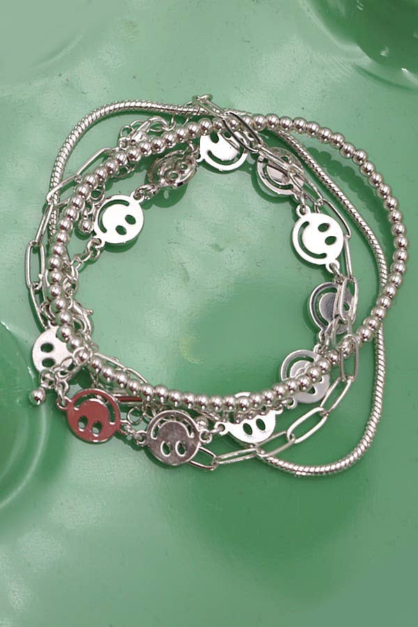 Smiley Bracelet Set - Silver