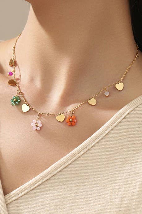 Heart & Flower Charm Necklace