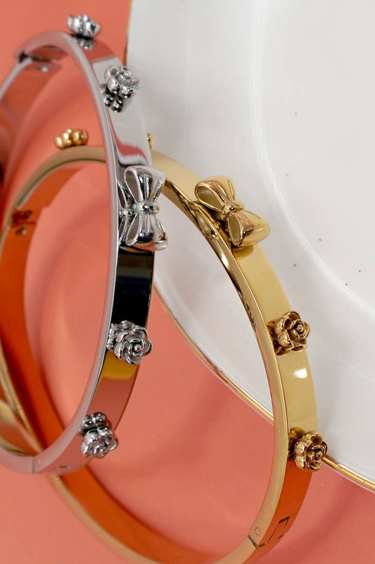 Bow Bangle Bracelet - Gold & Silver