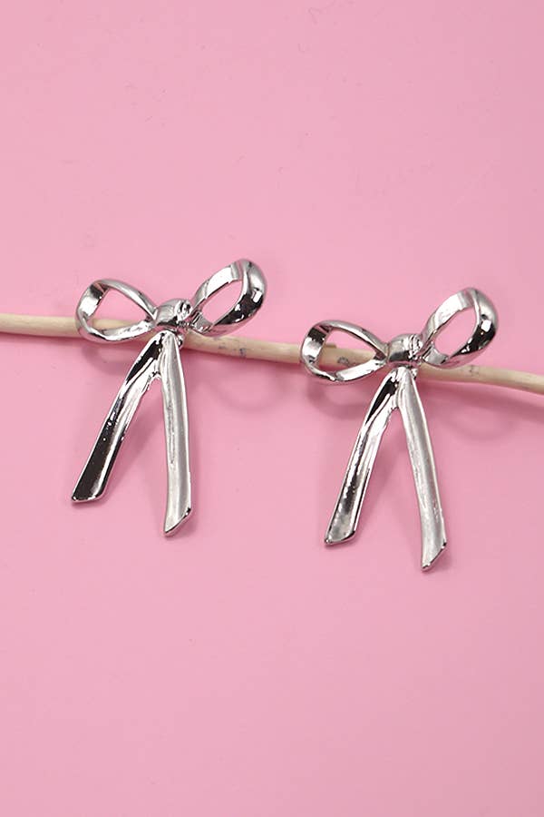 Movable Bow Earrings - Silver