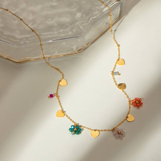 Heart & Flower Charm Necklace