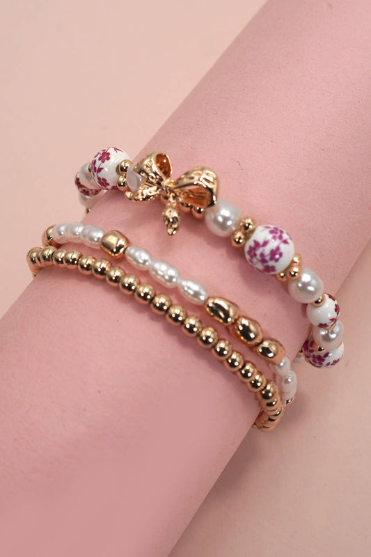 Pink Porcelain Bracelet Set