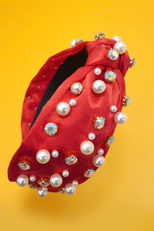 Rhinestone Pearl Headbands - Red & Green